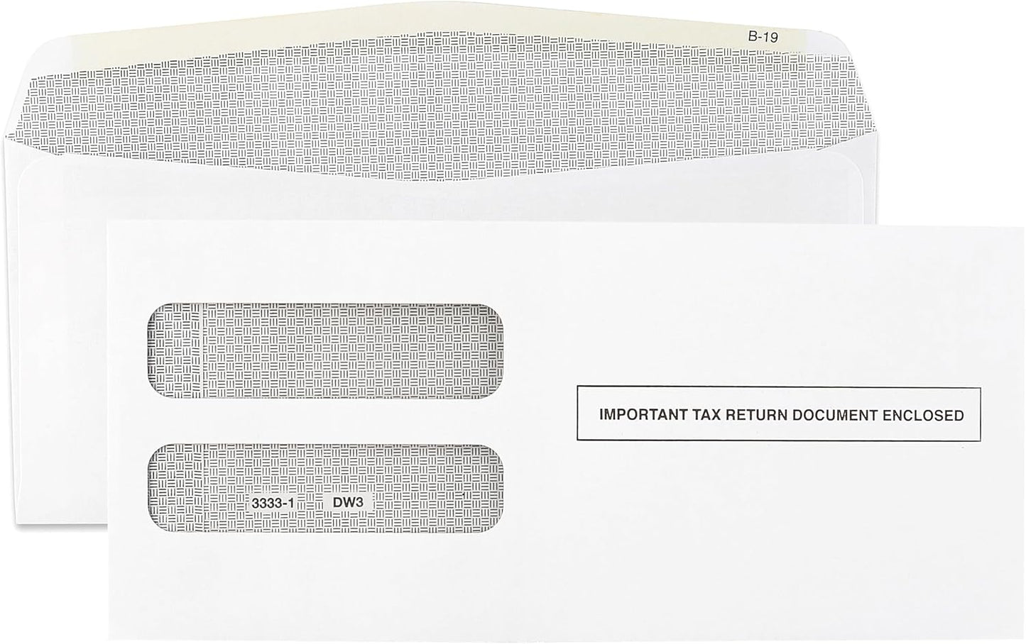 W2 Tax Envelopes for 3-Up Horizontal, Double Window Gum-Seal Security Envelope, W-2 with the Side Stub RemovedTax Forms Pack of 25 Envelopes