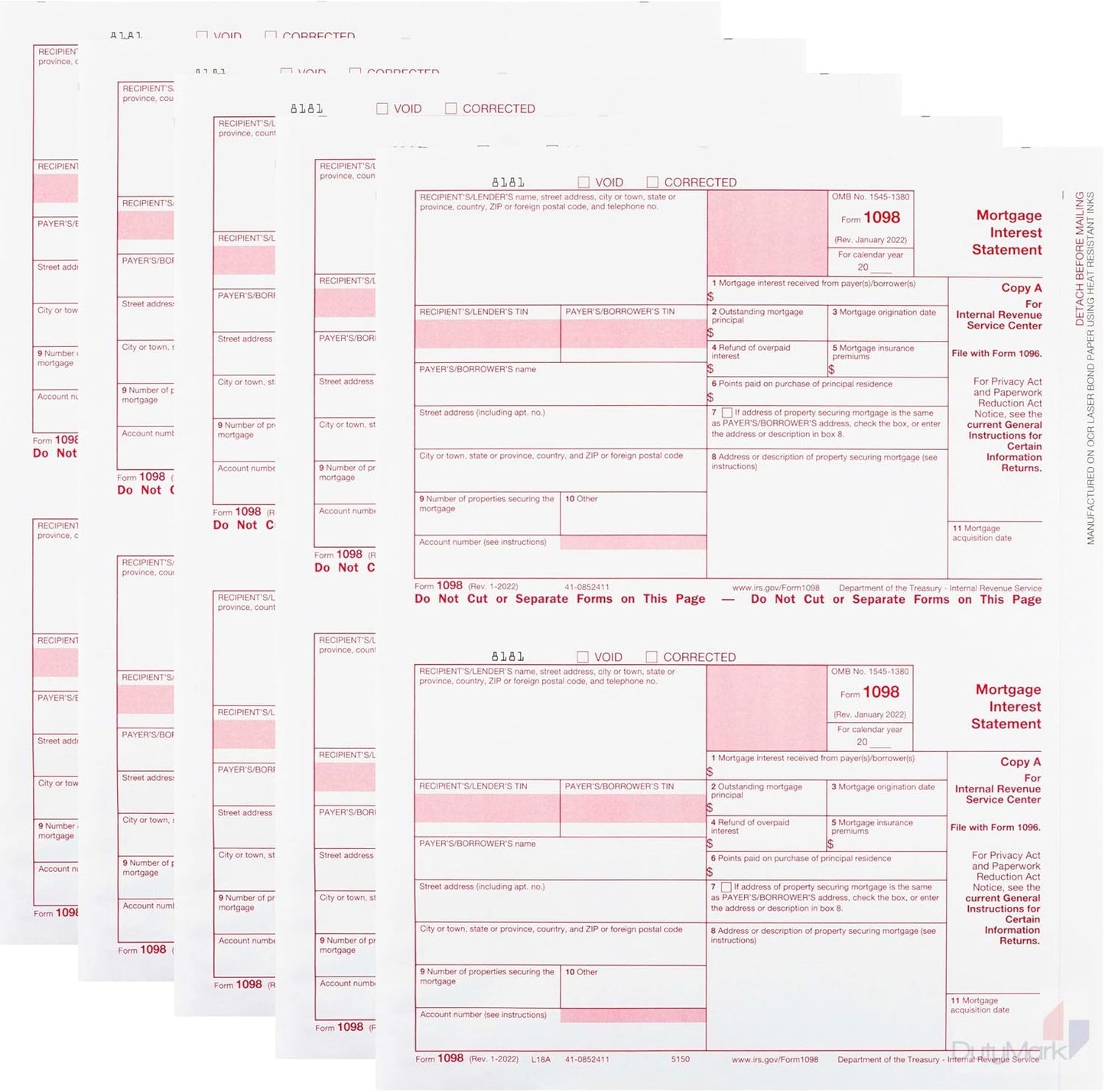 1098 Mortgage Interest Laser Form, Federal Copy A for 2024, 24 Pack