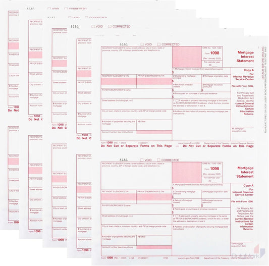 1098 Copy A Mortgage Interest Federal Laser Tax Form, Set for 100, 2024