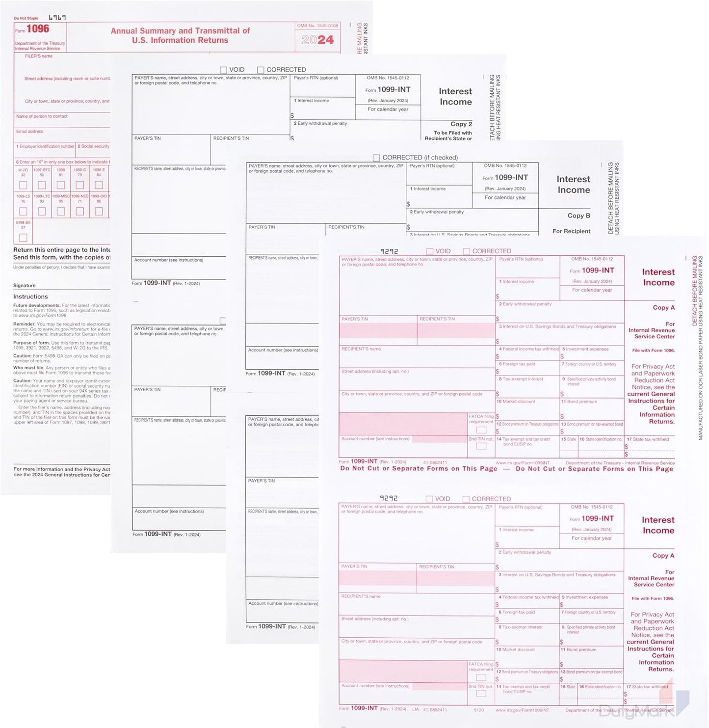 1099 INT Tax Forms 2024 Interest Income Set, 4 Part 25 Pack, Great for QuickBooks and Accounting Software 25 Laser Form Sets for Interest Income, 1099-INT 2024