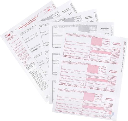 1099-NEC Forms 2024, 4 Part Laser Tax Forms Kit Pack of Federal/State Copy's, 1096's –Great for QuickBooks and Accounting Software, [NO Envelopes] 1099-25 Pack