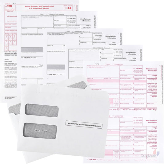 Dutymark 1099 Misc Forms 2024, 4 Part Laser Tax Forms Kit for 25 Vendor with 25 Self-Seal Envelopes, Designed for QuickBooks and Accounting Software