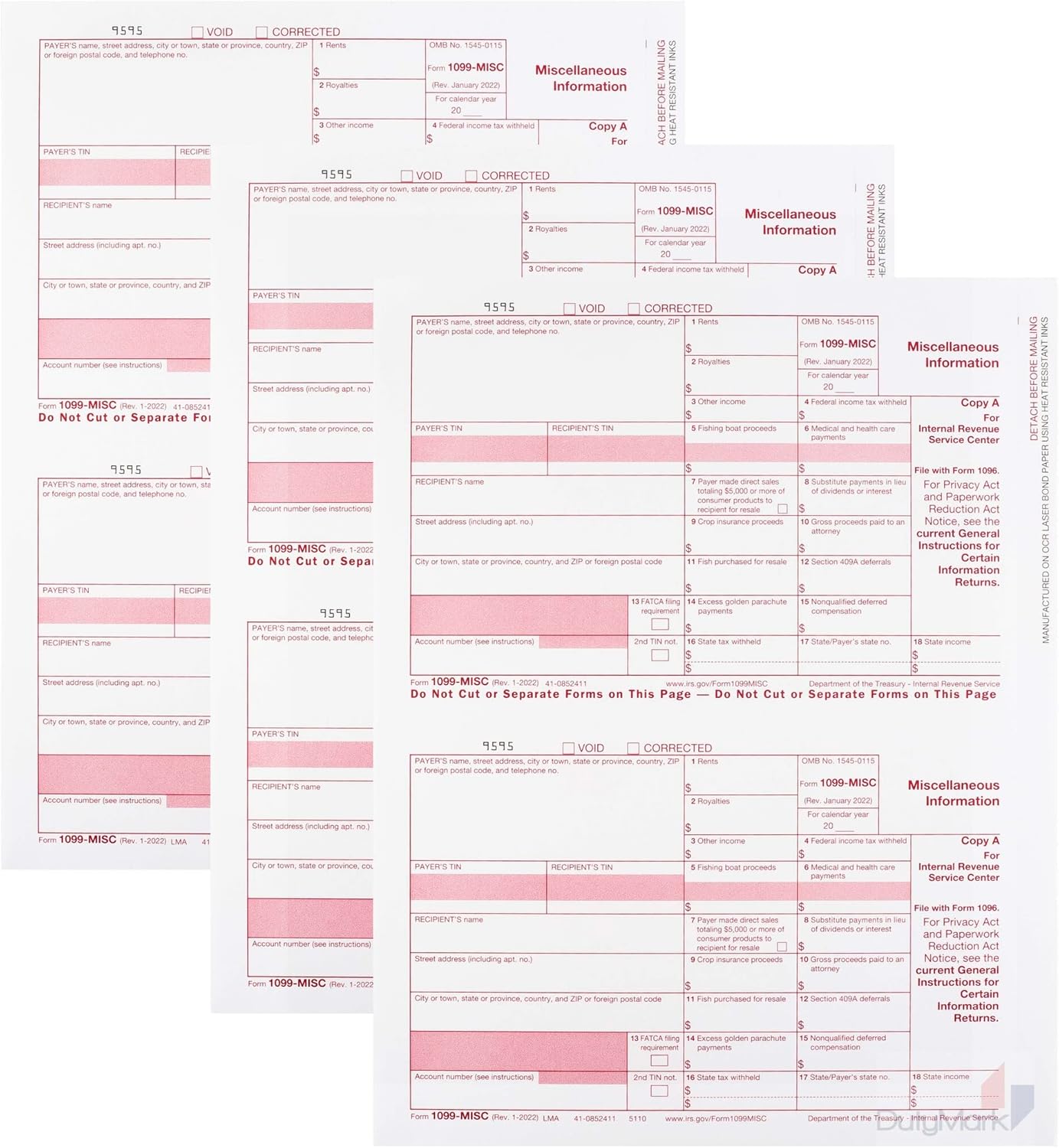 1099 MISC Copy A 2024 Federal Income Laser Tax Forms - Pack of 25 Tax recipients