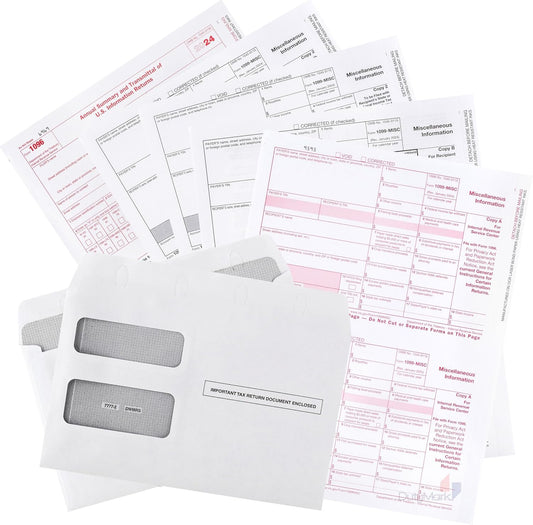 DuryMark 1099 Misc Tax Forms 2024 with Envelopes, 4 Part Tax Forms Kit for 10 Vendors - Value Pack for Business - Made in The USA - 10-Pack