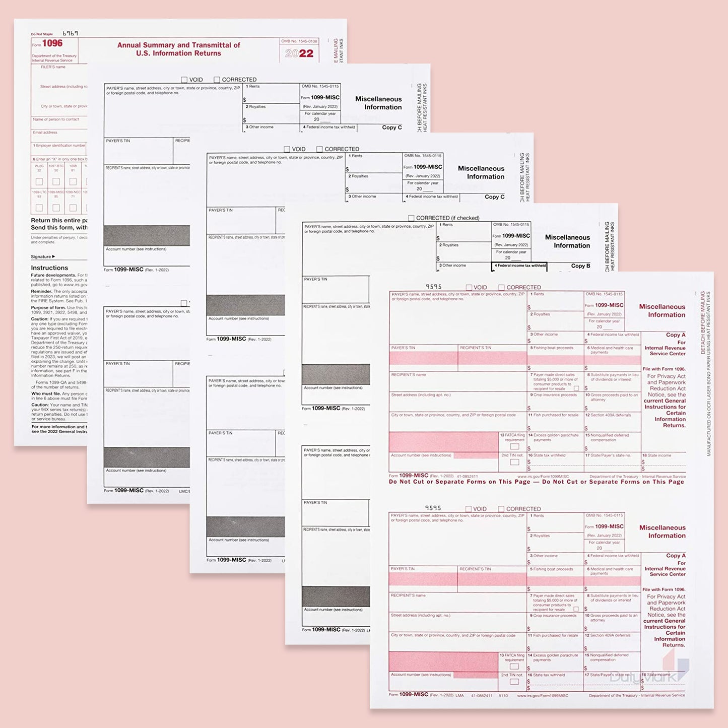 1099 MISC 4 PART FORMS 2022 FOR 25 RECIPIENTS NO ENVELOPES