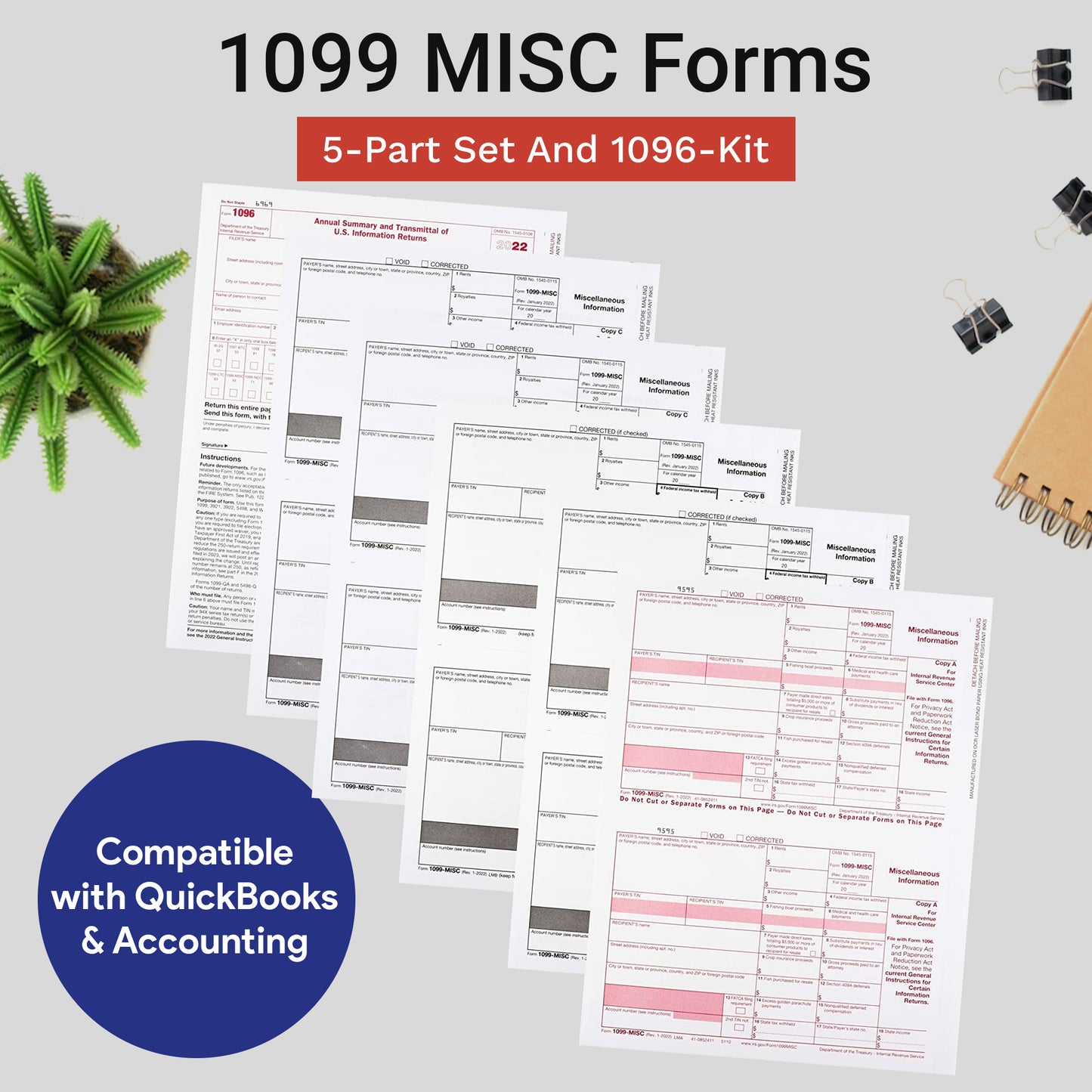 1099 MISC 5 PART FORMS KIT FOR 25 RECIPIENTS [NO ENVELOPES]