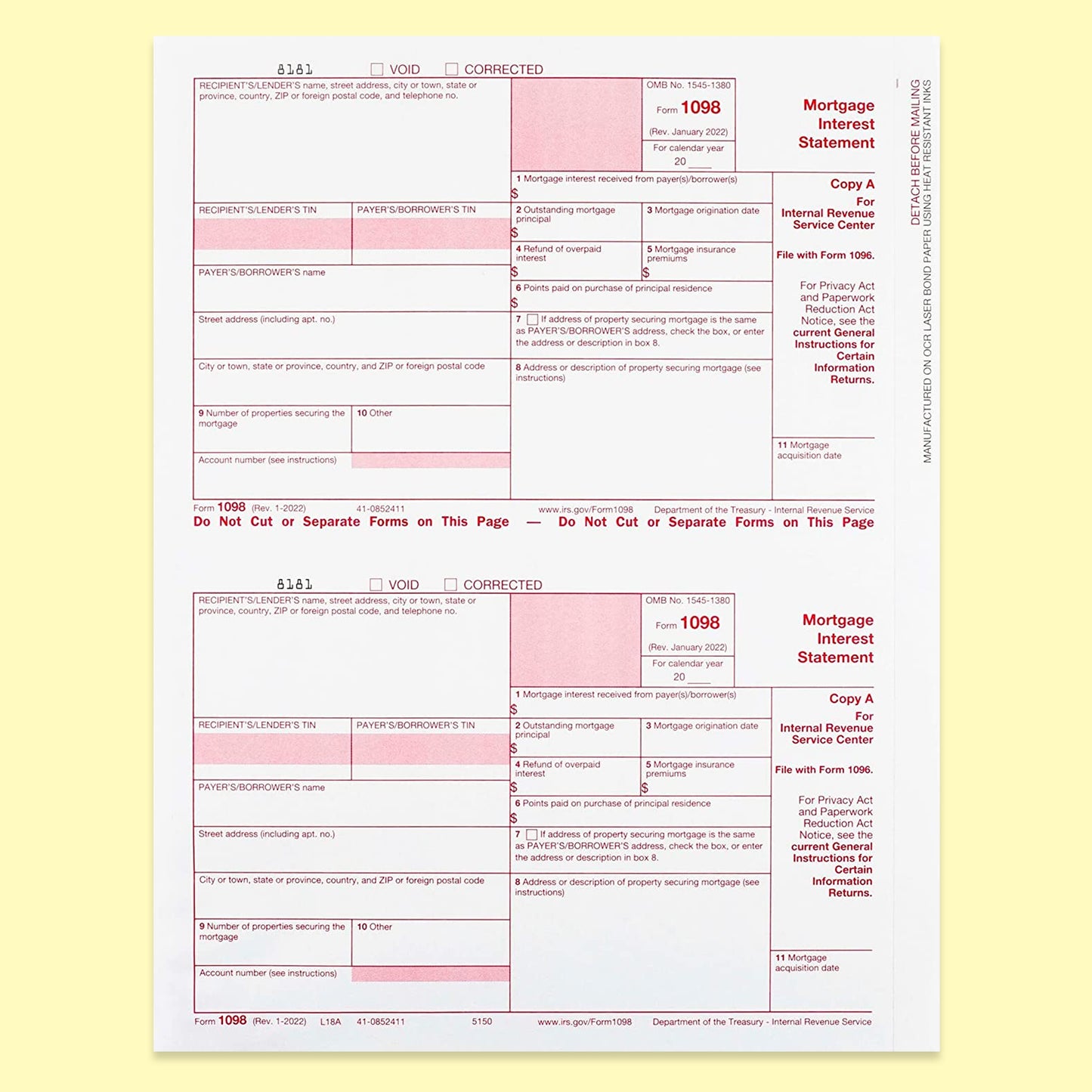 1098 MORTGAGE INTEREST COPY A ONLY/25