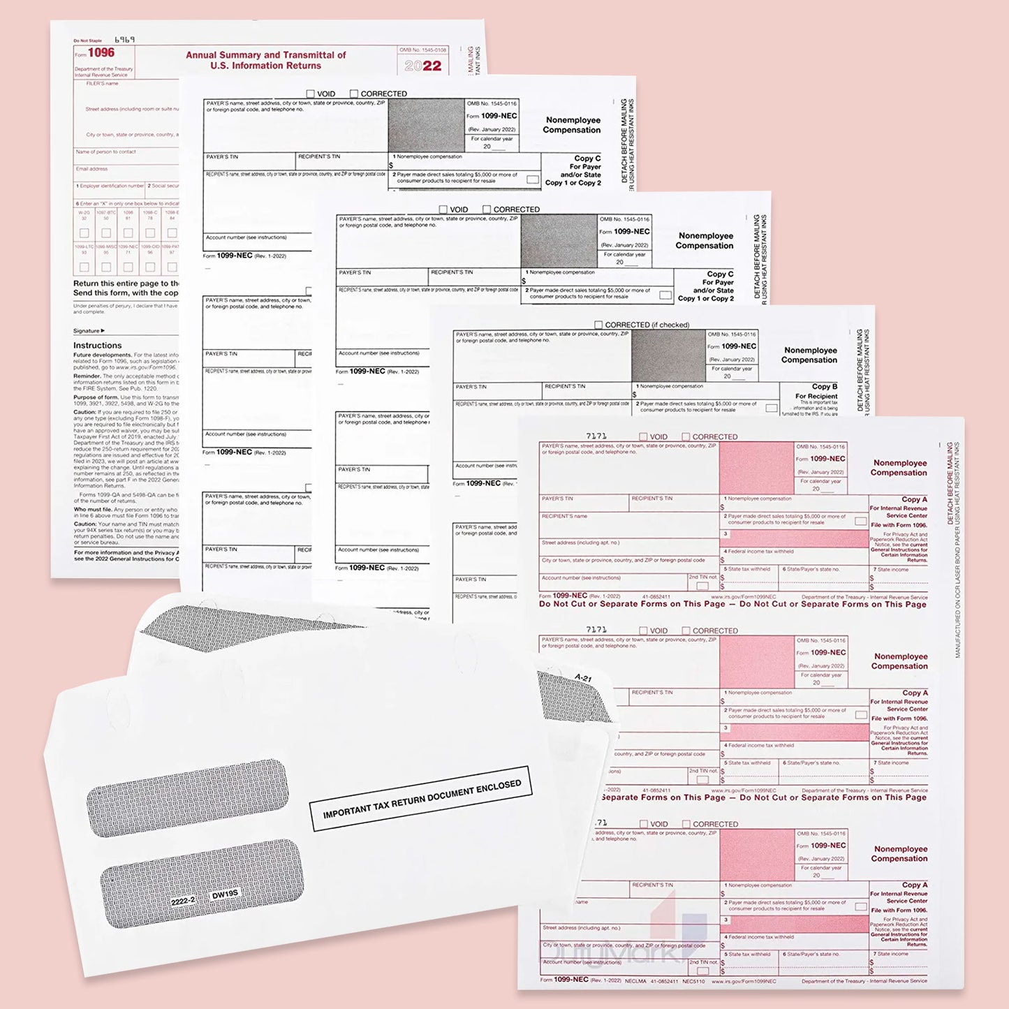 1099 NEC 4 PART FORMS KIT WITH ENVELOPES