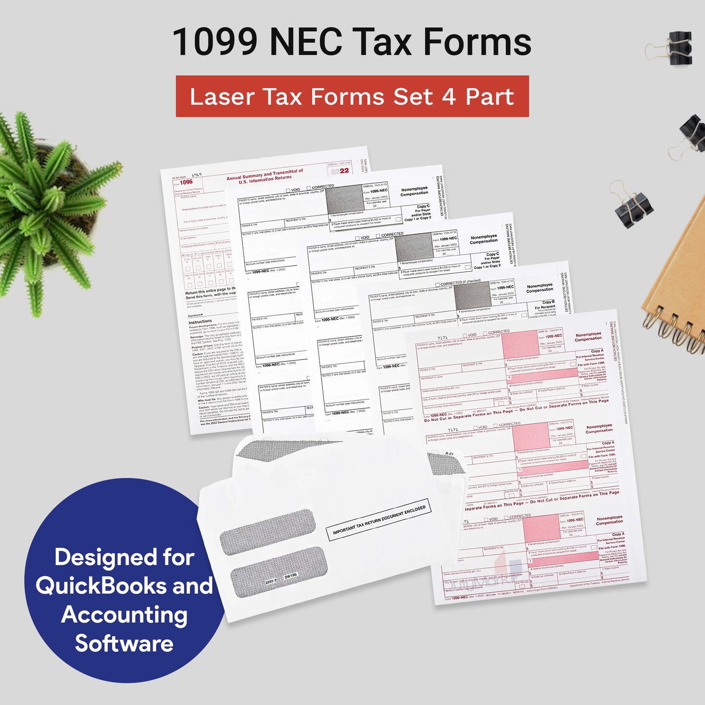 1099 NEC 4 PART FORMS KIT WITH ENVELOPES