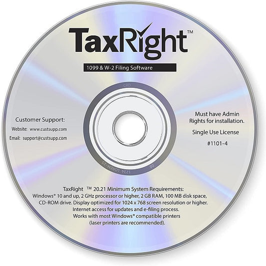 TaxRight Software For 1099 & W2 Forms ~ CD-ROM